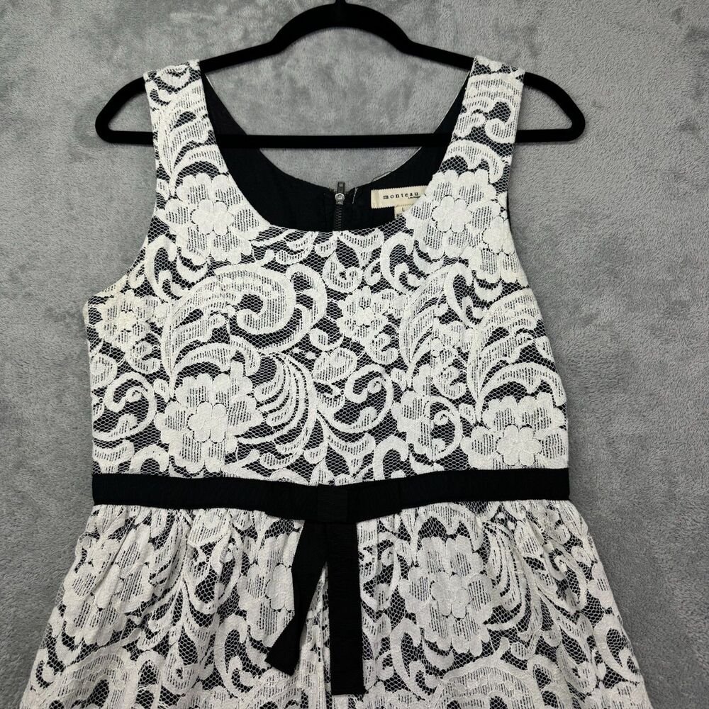 Monteau Dress Women's Large White Black Sleeveless Mini Preppy Work Lace Formal - Picture 11 of 16